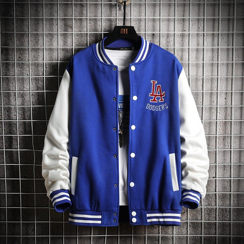 Baseball Wear Preppy Style Bomber Jacket Dodgers Blue - Lifetane