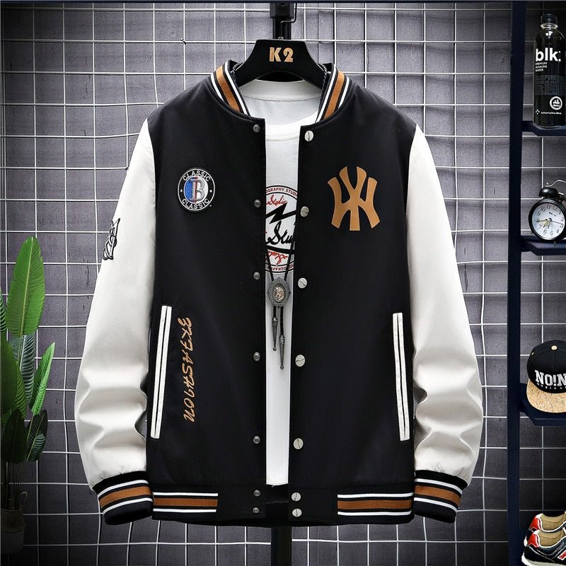 Baseball Wear Preppy Style Bomber Jacket Yankees Black - Lifetane