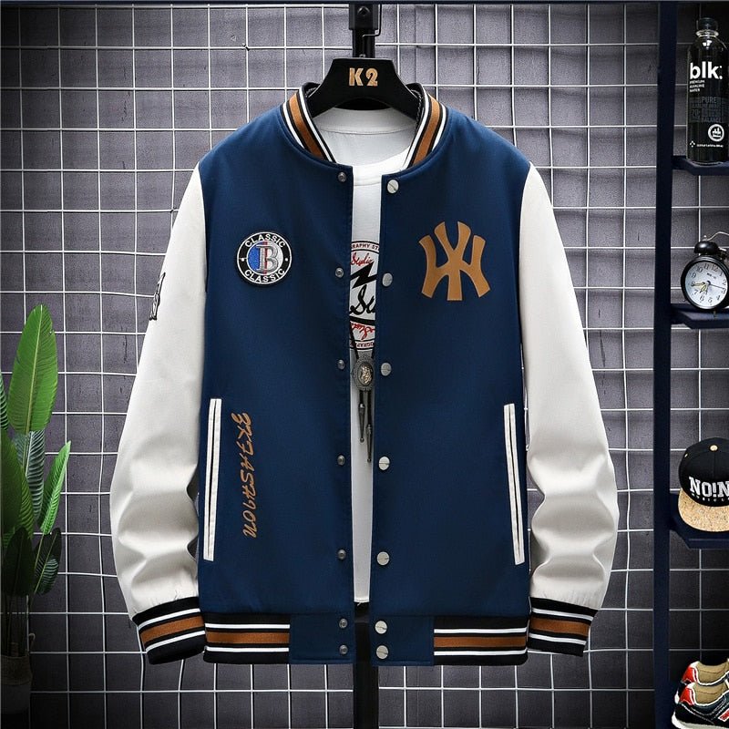 Baseball Wear Preppy Style Bomber Jacket Yankees Blue - Lifetane