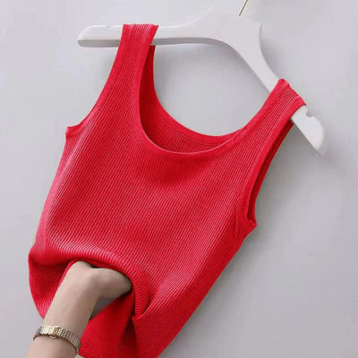 Knit Sleeveless O Neck Women Camisole Solid Color Slim Tank Top - Lifetane