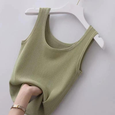 Knit Sleeveless O Neck Women Camisole Solid Color Slim Tank Top - Lifetane