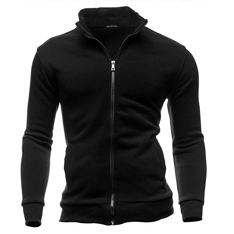 Men's Zipper Stand Collar No Hooded Pullover Sweatshirt Black - Lifetane