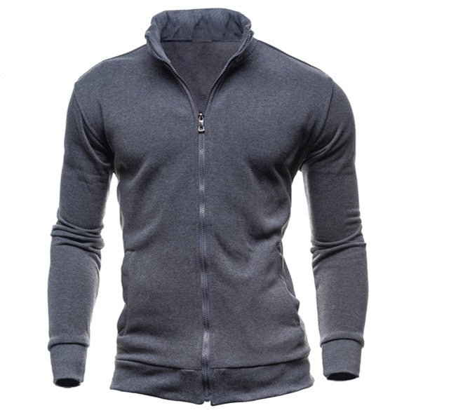 Men's Zipper Stand Collar No Hooded Pullover Sweatshirt Dark Grey - Lifetane
