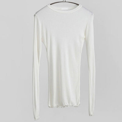 Slim High Quality Plain T Shirt Women Cotton Elastic Tops Long Sleeve - Lifetane